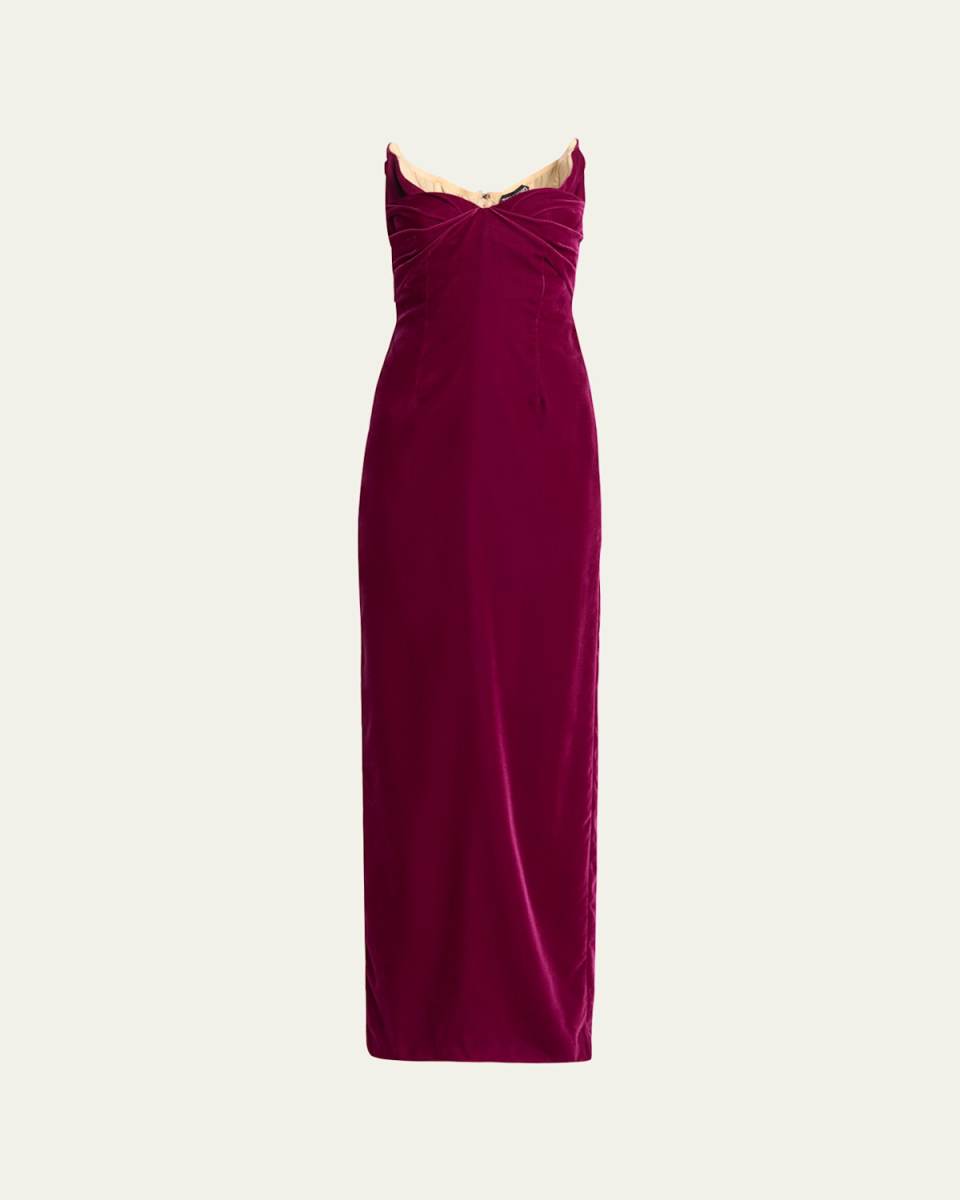 Strapless Lightweight Velvet Evening Gown